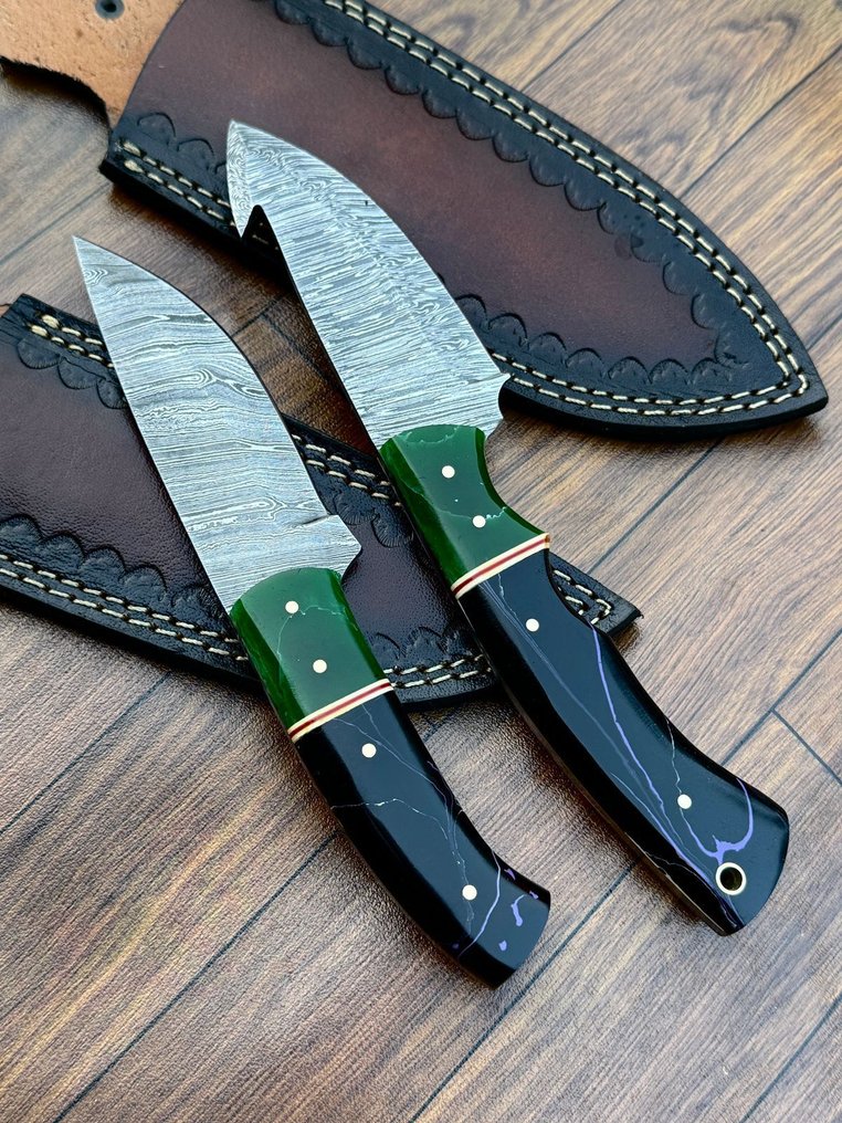 厨刀 - 厨房刀，餐桌刀，Fayer花纹。手工刀，大马士革钢刀片，升起。 - 亚洲 #4.3