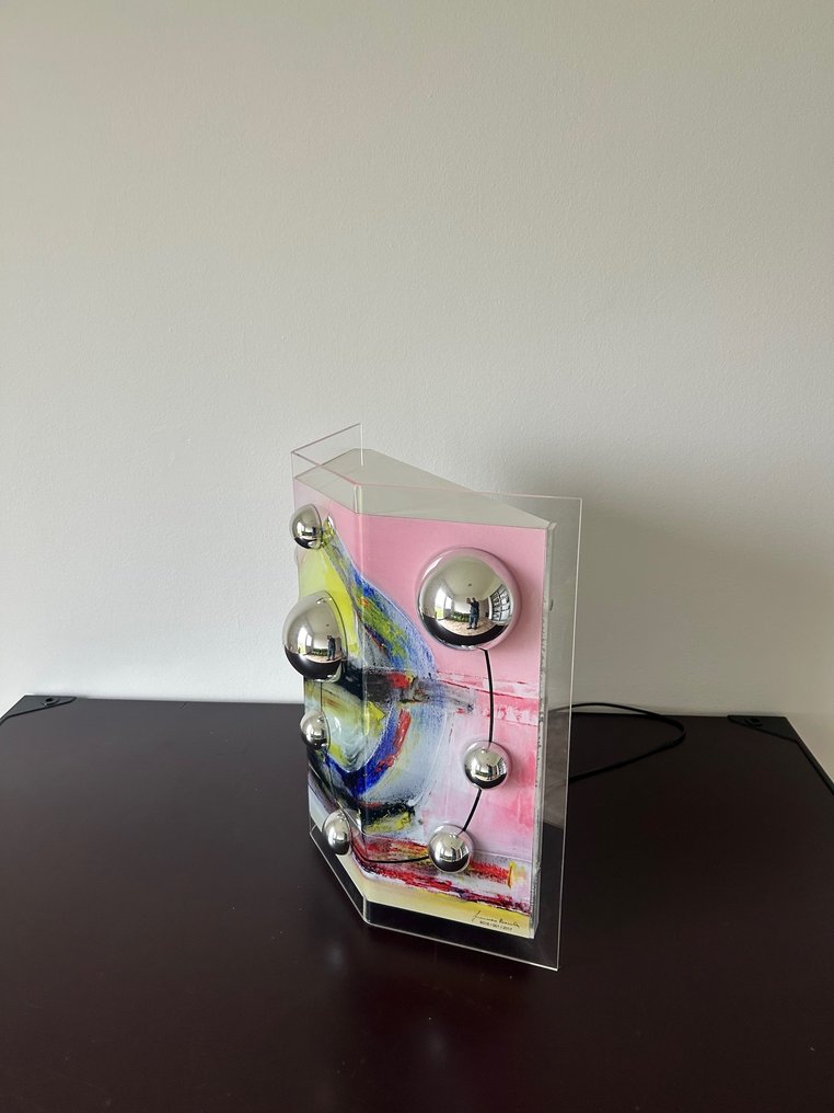 Francesco Bocola - Lampada da tavolo - plexiglass - Luminous framework-panel with plastic spheres. #2.1