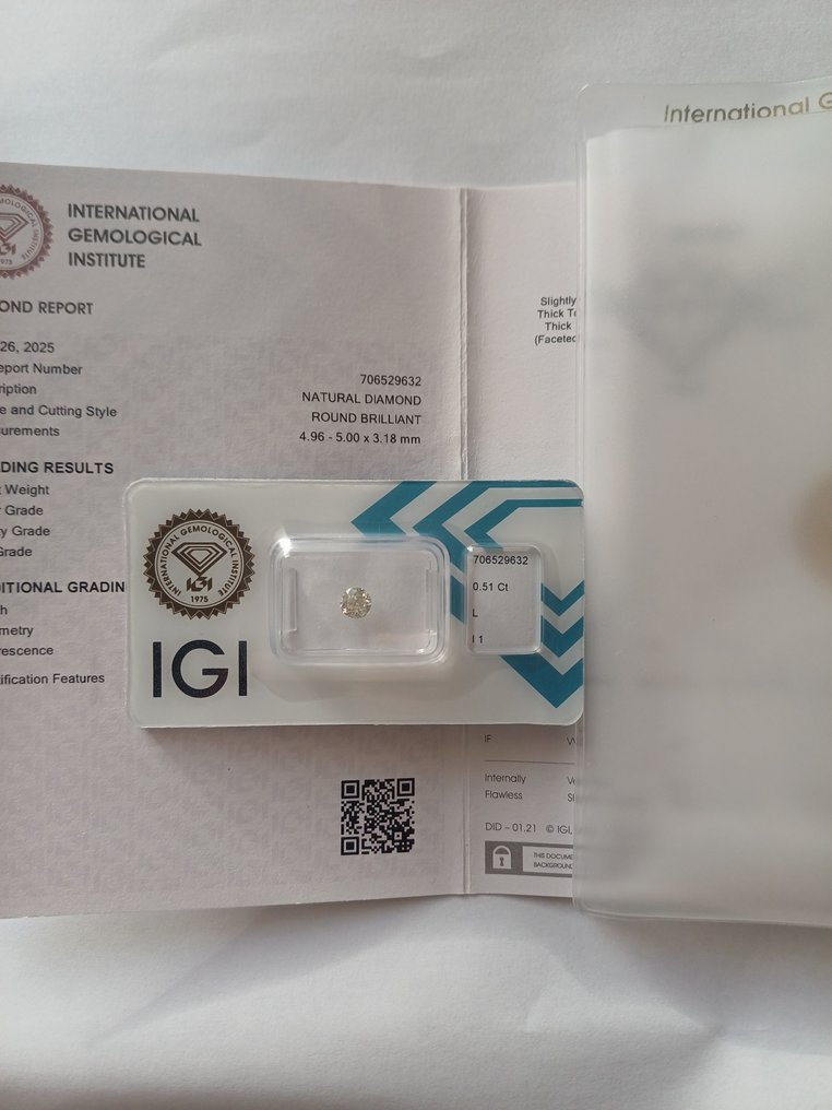 1 pcs 钻石  (天然)  - 0.51 ct - 圆形 - L - I1 内含一级 - 国际宝石研究院（IGI） #4.3