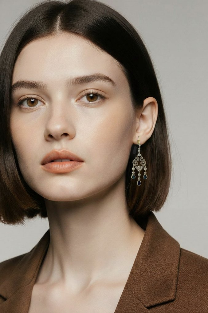 耳环 - 14K包金 黄金, 古董 I 56K 黄金沙、珐琅及 2.31 克拉钻石耳环,约1930年代 - 2.31ct. tw. 钻石 (天然) #2.1