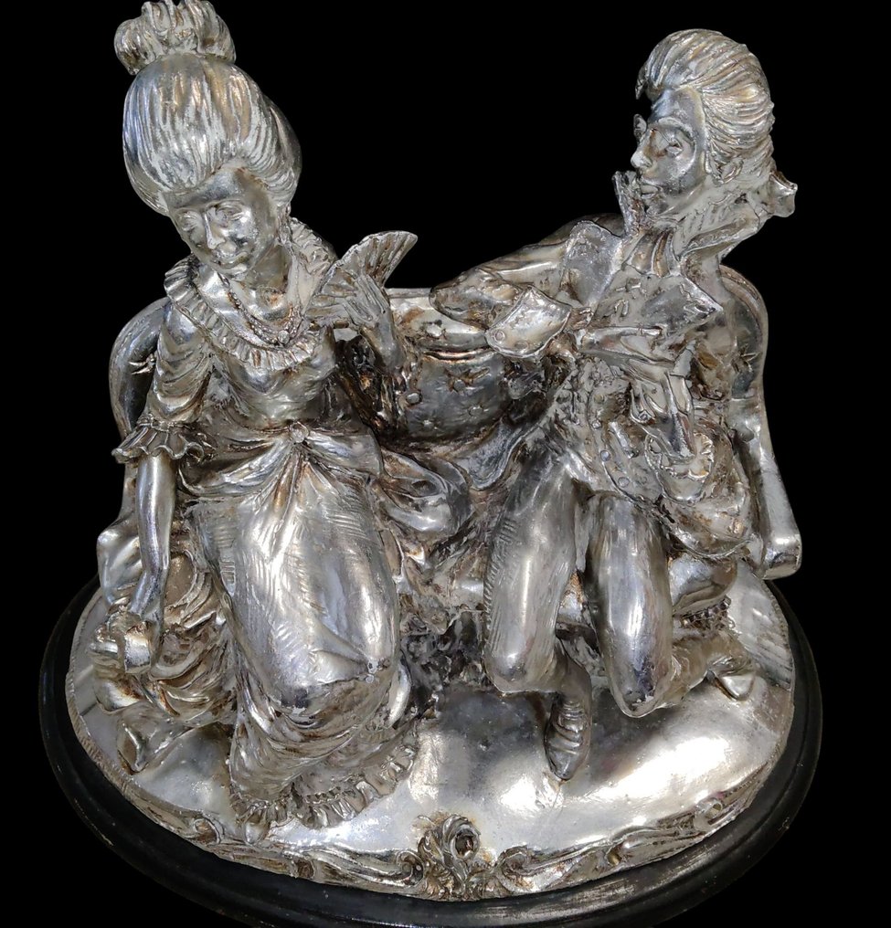 Statua, Innamorati su panchina '800 - 25 cm - .800 argento #1.0