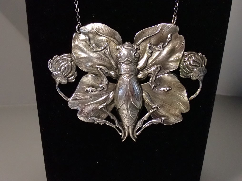 Argento - Collana con ciondolo - Art Nouveau grande farfalla #1.0