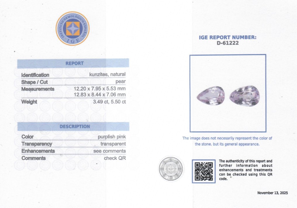2 pcs  Rosa Kunzitt  - 8.99 ct - Instituto Gemólogico Español (IGE) #2.1