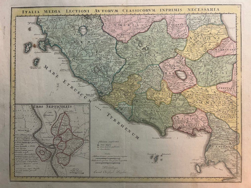 Italy - Tuscany / Lazio / Umbria / Abruzzo / Campania / Ischia / Procida / Nisida; Johann Christoph (Christophorus) Weigel - Italia Media – Lectioni Auctorum Classicorum Inprimis Necessaria - 1701-1720 #1.0