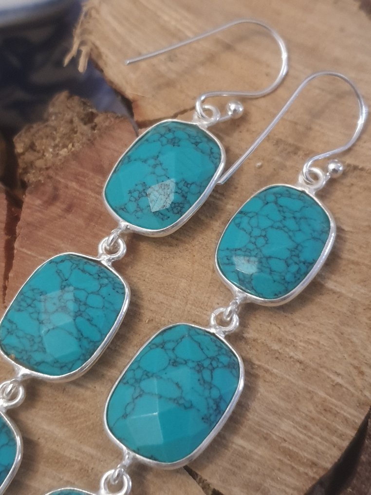 Ασημί, Turquoise - Κρεμαστά σκουλαρίκια #3.2