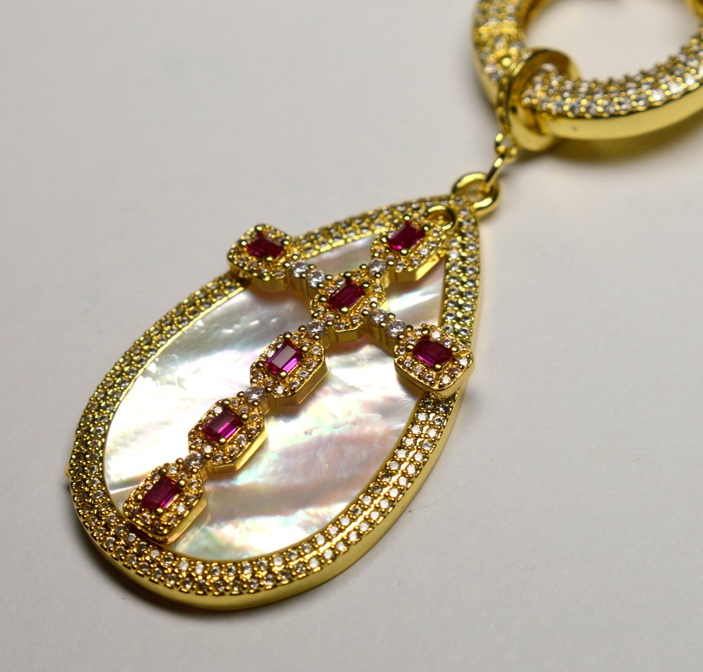 Green Agate, Ruby Cross, Mother of Pearl - Necklace #2.1