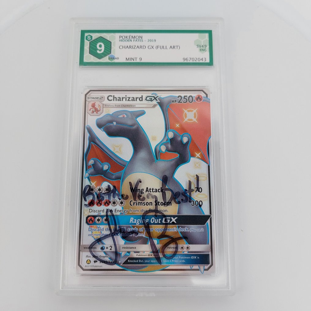 Pokémon Graded card Charizard GX Hidden Fates SV49/SV94 Graad 9 Signed Jason Paige - Graad - Sword & Shield #1.0