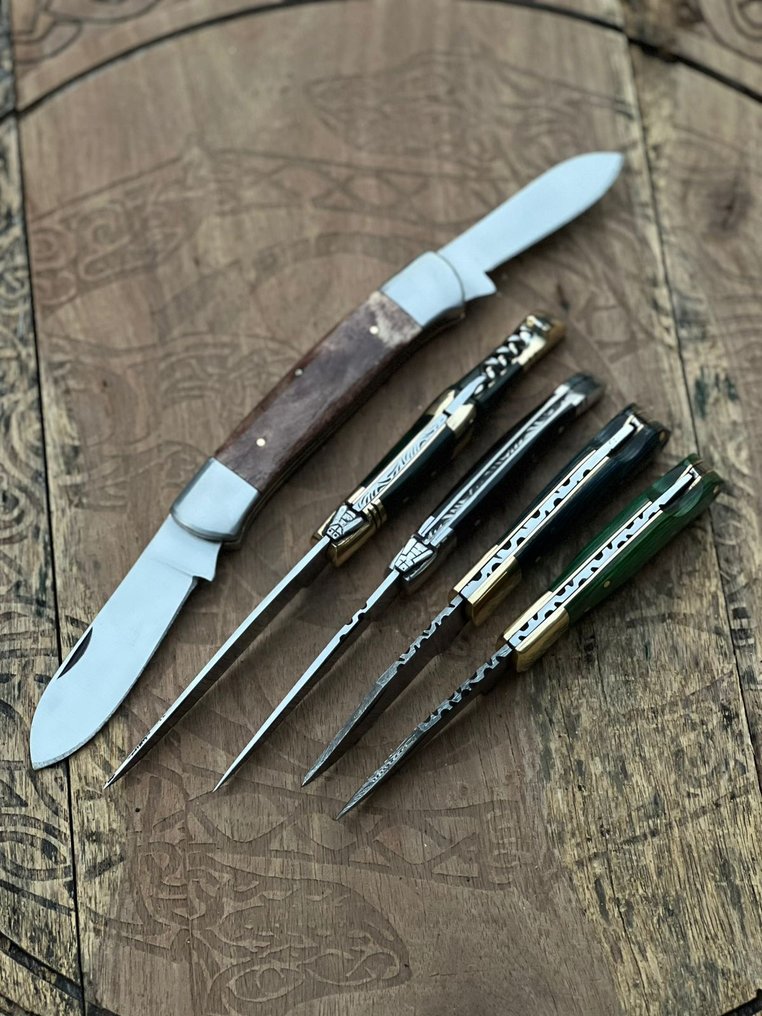 Kitchen knife - Kitchen knife set -  Folding Knife Fine Vintage Table Knife & Collectable Knife - Stainless Steel Knife,Pakka Wood,Brass Bolster,Forged Steel - France - Custom Handmade #1.0