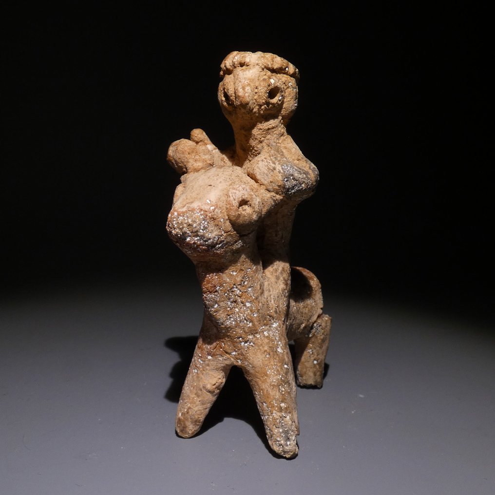 Mesopotamico Terracotta Toro con figura di guerriero. 8 cm di altezza. Syro-hittite, 2000 a.C. #3.2