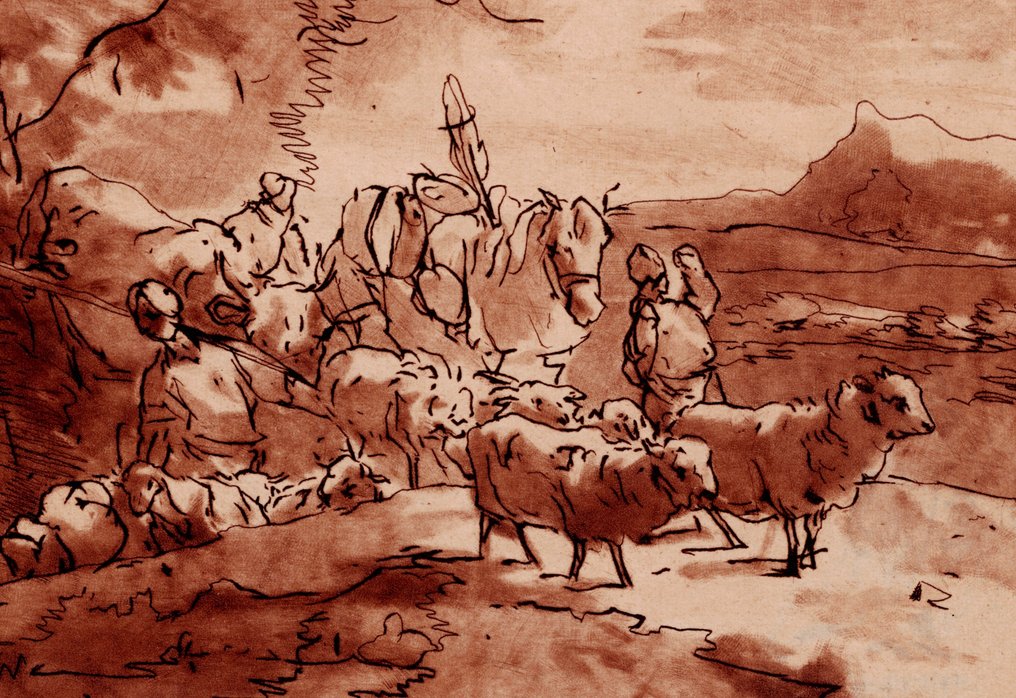 Jacob van de Velde (1744-1780) - Simon van der Does - Shepherds with cattle in a mountain landscape #1.0