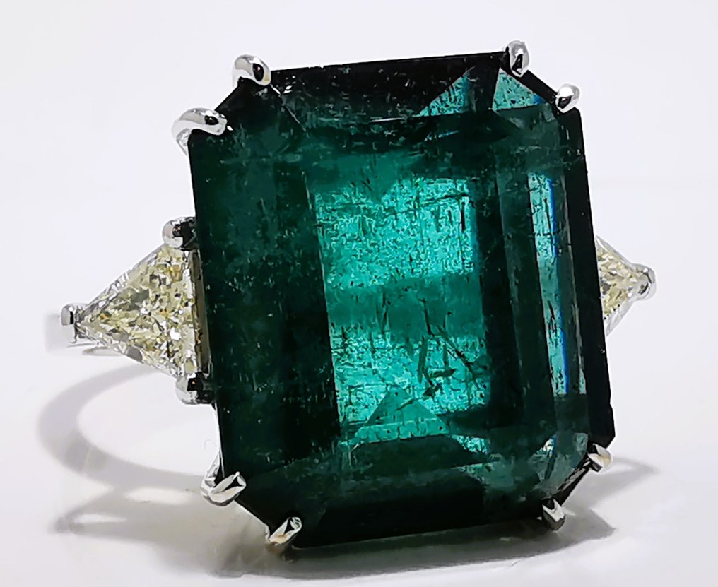 戒指 - 18K包金 白金, Lotus 6.03克 -  9.04ct. tw. 祖母绿 - 钻石 #2.1