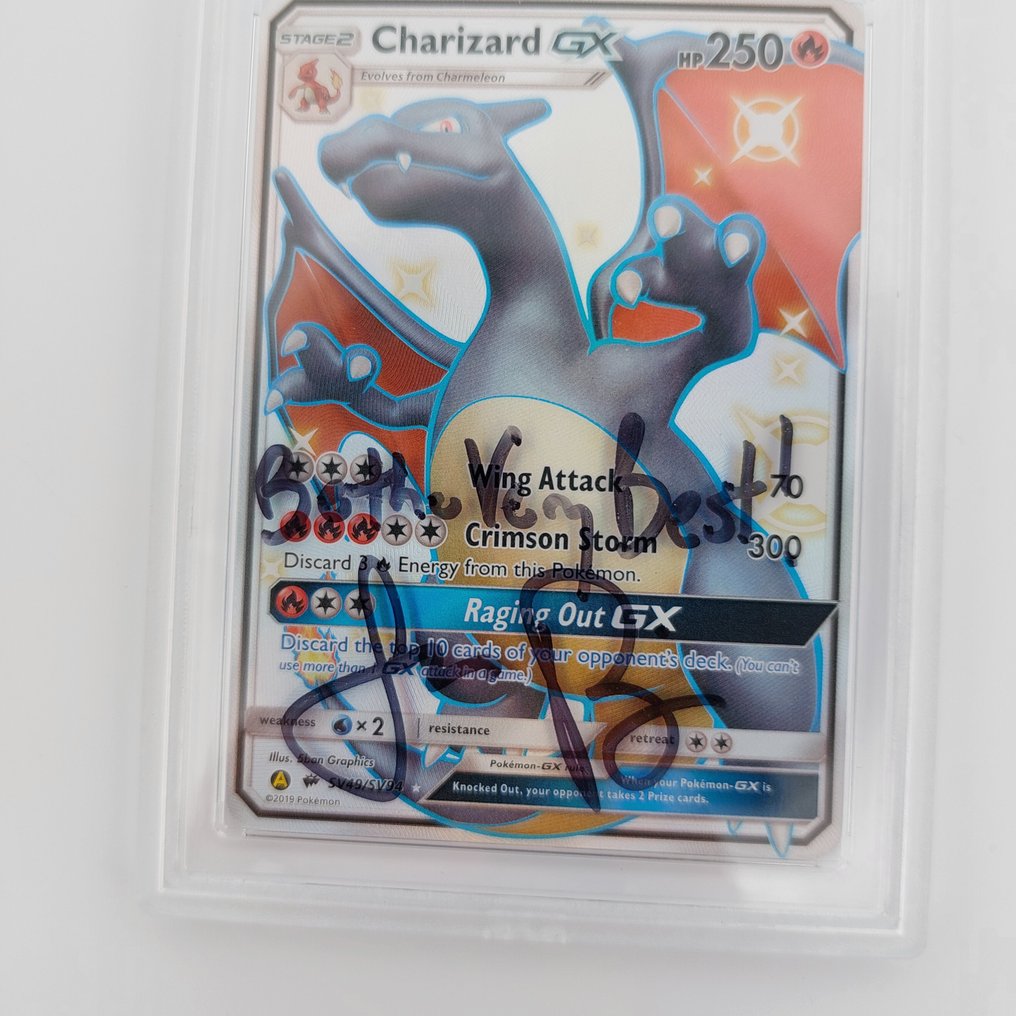 Pokémon Graded card Charizard GX Hidden Fates SV49/SV94 Graad 9 Signed Jason Paige - Graad - Sword & Shield #2.1
