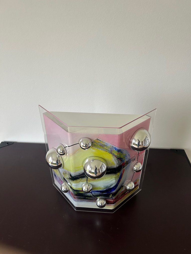 Francesco Bocola - Lampada da tavolo - plexiglass - Luminous framework-panel with plastic spheres. #1.0