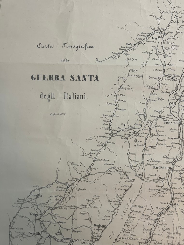 Italy - Brescia / Lake d’Idro / Lake Garda / Riva / Rovereto / Trento / Verona / Peschiera / Desenzano; Antonio Vallardi, Milano (“Milano Ant. Vallardi, contr. S. Margherita N. 1118”) - Carta Topografica della Guerra Santa degli Italiani” - 1821-1850 #4.3