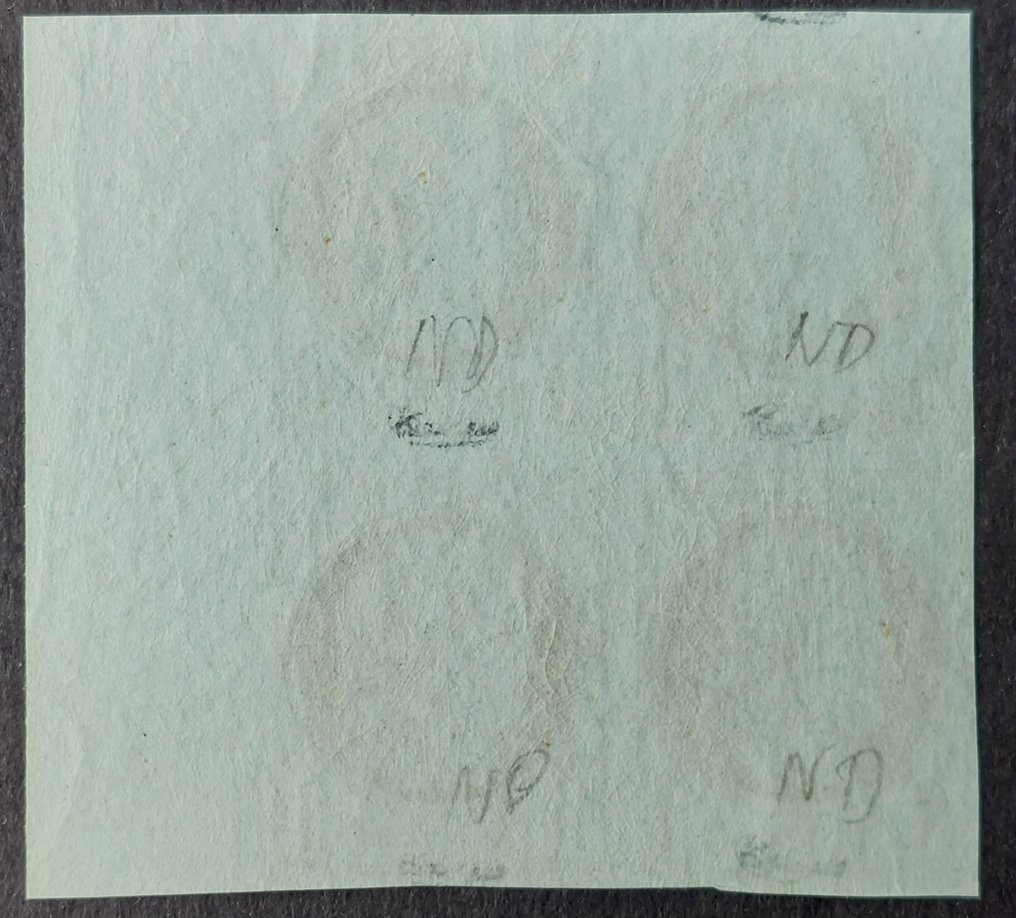 法国 1872 - 无齿Cérès，1枚橄榄绿色硬币，全新4枚一组，由Calves签名并附有证书 - Yvert 50c #1.0