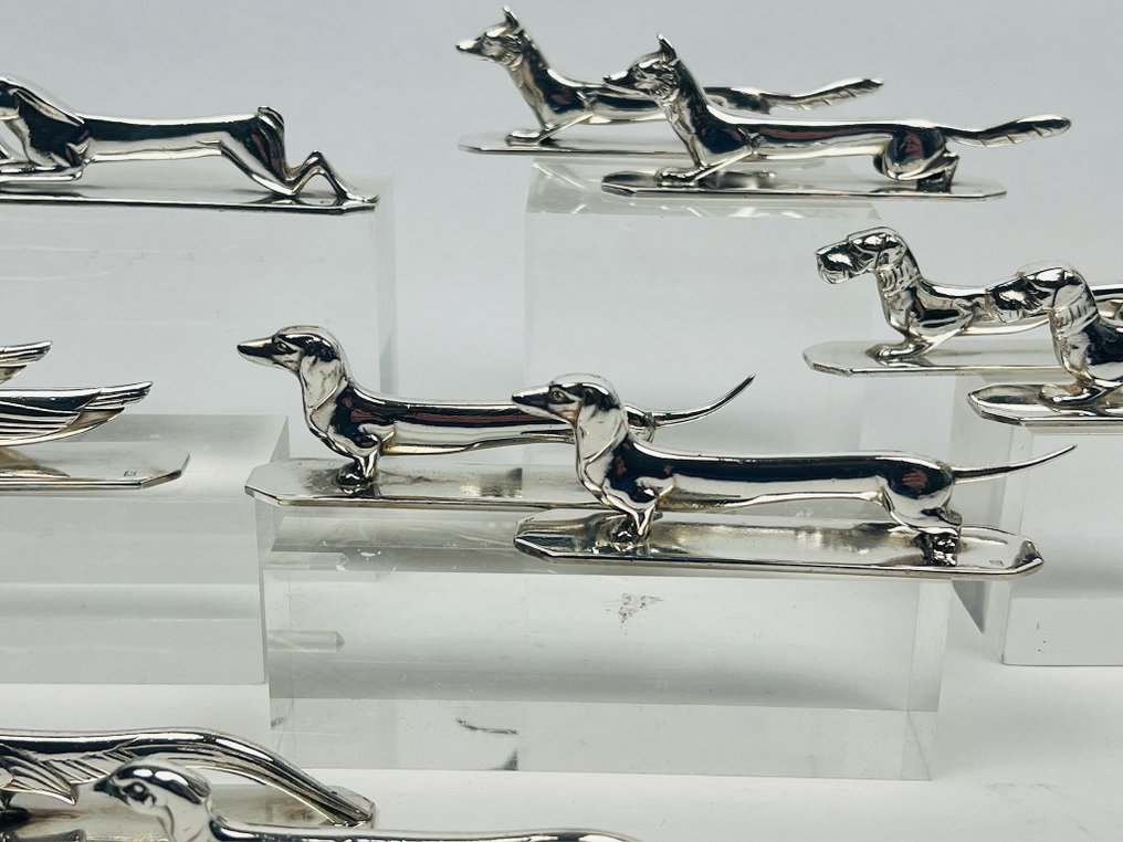 Orfèvrerie Apollo - Knife rest (13) - Fanzant-fox-dachshund-duck-hare-dog Original Box - Silverplated - Art Nouveau/Deco #4.3