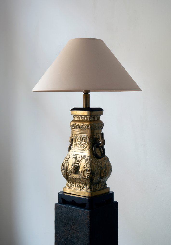 Table lamp - Copper, Wood - In the style of James Mont (Chinoiserie) #4.3