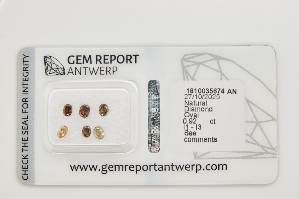 Zonder Minimumprijs - 6 pcs Diamant (Natuurlijk) - 0.92 ct - Ovaal - P1, P2, I3 - Gem Report Antwerp (GRA) #1.0