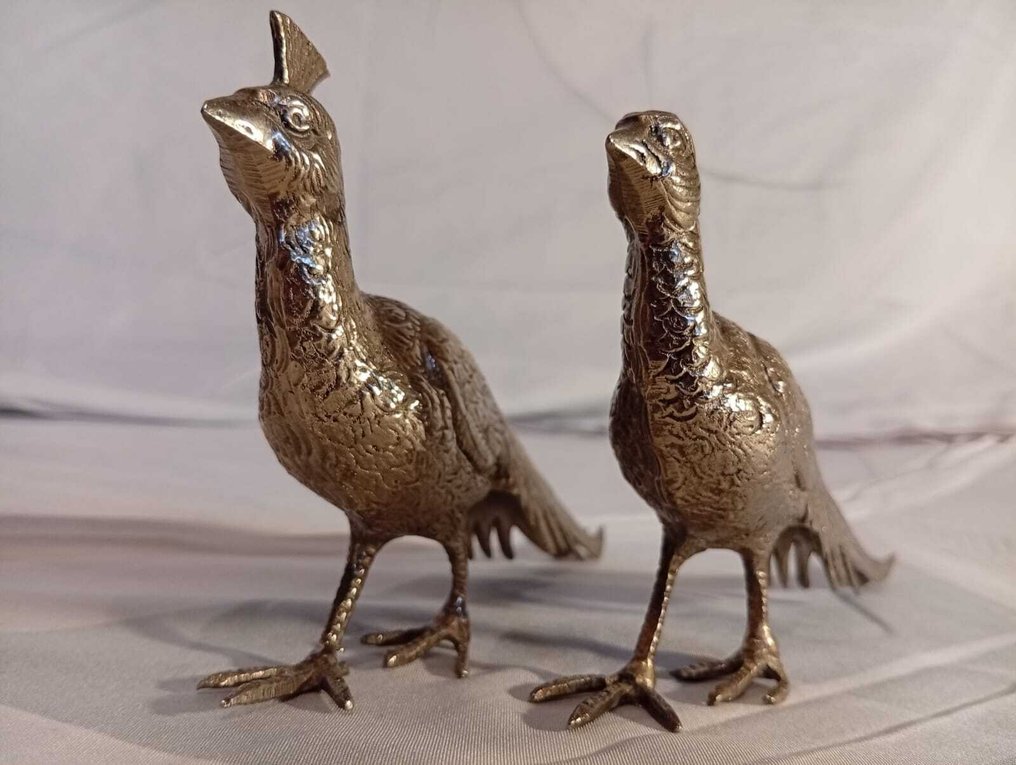Figuriini - Pair of Pheasant Figurines (2) - Metalli, Hopeoitu #3.2