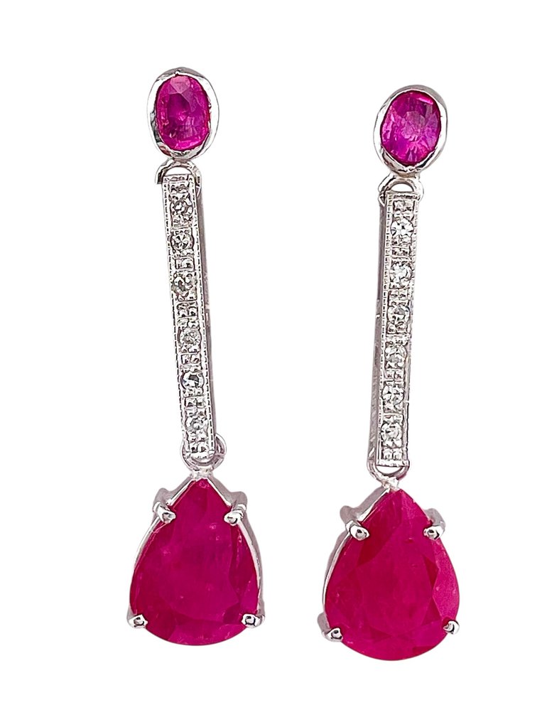 χωρίς τιμή ασφαλείας - Σκουλαρίκια - 18 καράτια Πλατίνα, Λευκός χρυσός Ρουμπίνι - Διαμάντι #2.1