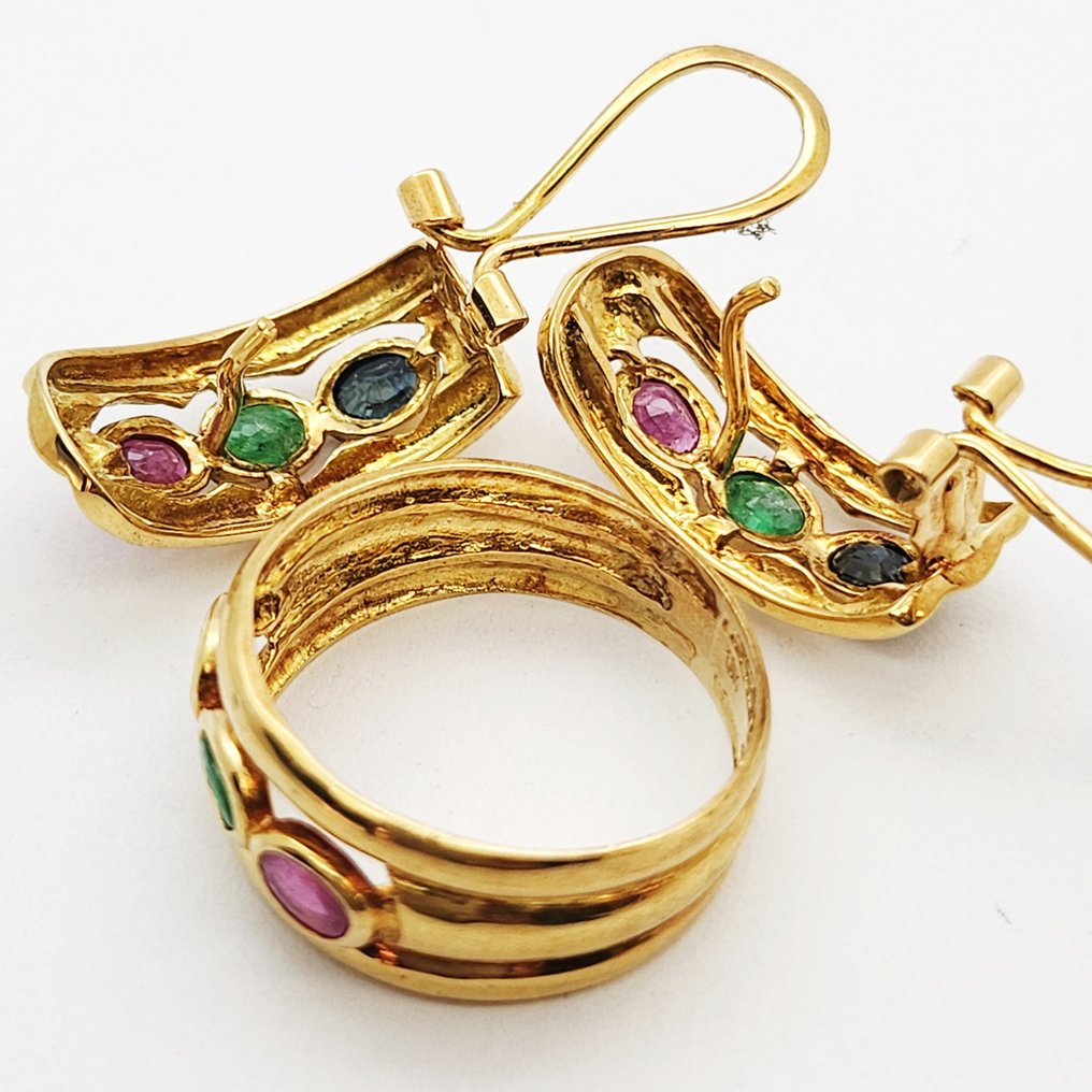 Ensemble de bijoux 2 pièces - 18 carats Or jaune -  0.75ct. tw. Rubis - Saphir - émeraudes #3.2