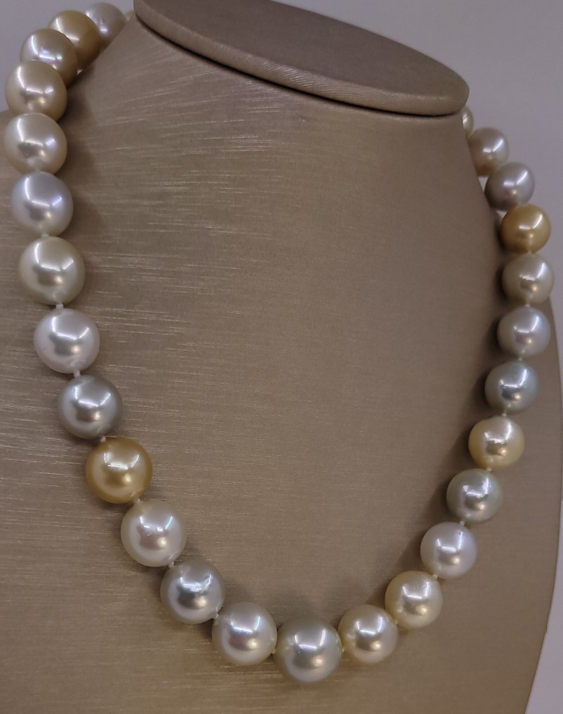 Κολιέ - 14 καράτια Κίτρινο χρυσό, Χρυσά και Λευκά Μαργαριτάρια Νότιου Ωκεανού πιστοποιημένα από PSL. #4.3