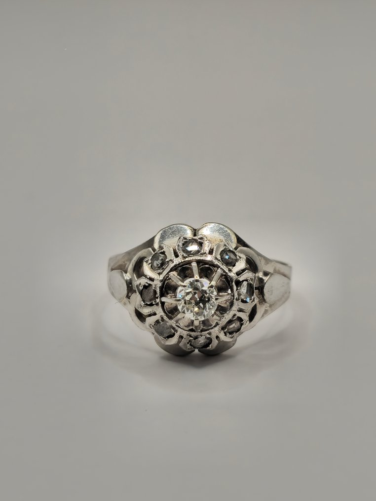 订婚戒指 - 18K包金 白金 钻石 (天然)  - 钻石 - 古董戒指 #4.3