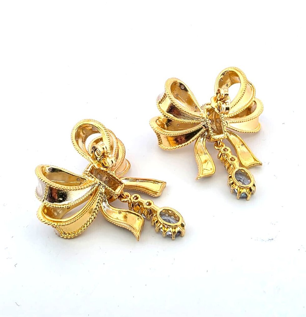 Zonder minimumprijs - Oorbellen - 9 kt. Geel goud, Zilver Topaas - Diamant #4.3