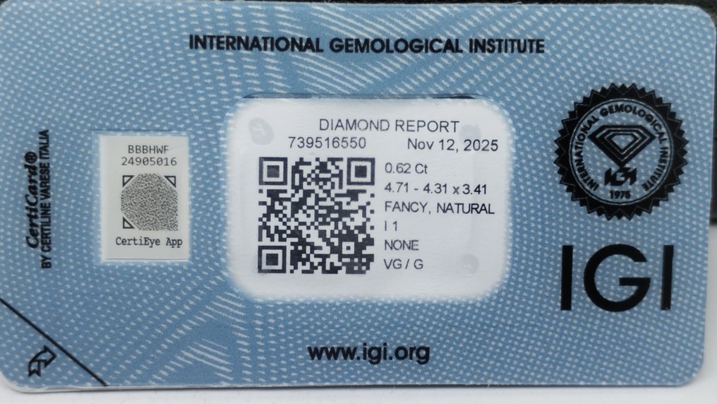 没有保留价 - 1 pcs 钻石  (天然)  - 0.62 ct - 方形 - I1 内含一级 - 国际宝石研究院（IGI） - 华丽的橙色棕色 #2.1