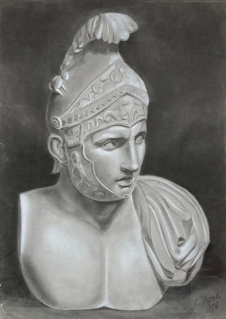 J Bijtel (XIX) - Bust Drawing of Achilles, 1876 #1.0