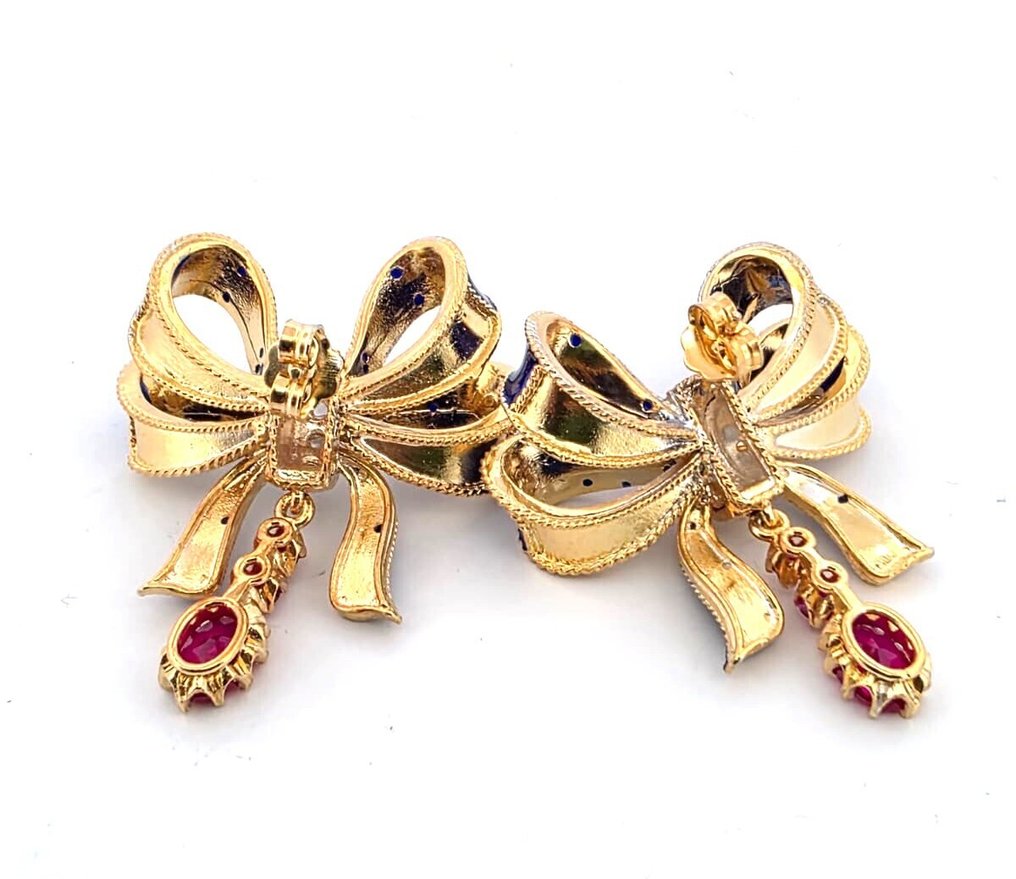 Fără preț de rezervă - Cercei - 9 kt. Aur galben, Argint Rubin - Diamant #4.3