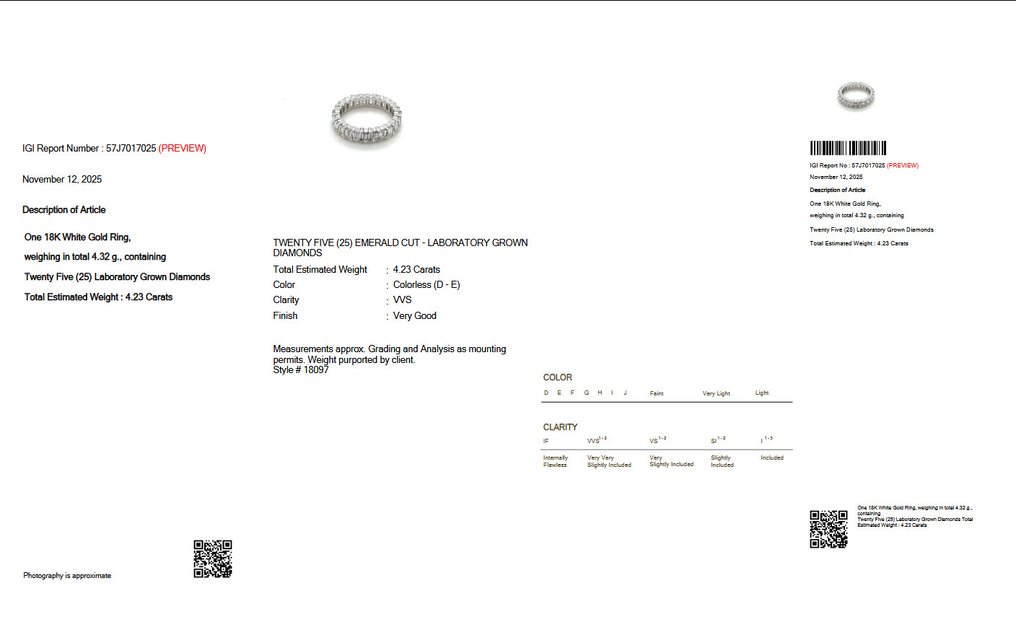 Zonder Minimumprijs - Eeuwigheidsring - 18 karaat Witgoud - 4.23ct. tw. Diamant (Lab-grown) - Eternity IGI #1.0