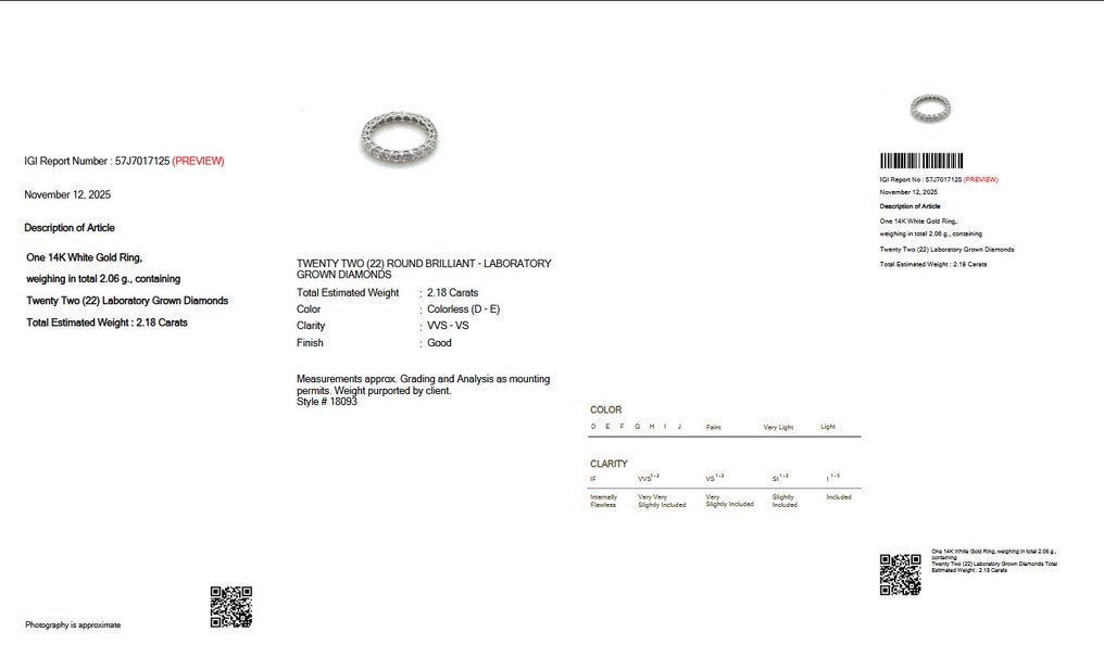 Zonder Minimumprijs - Eeuwigheidsring - 14 karaat Witgoud - 2.18ct. tw. Diamant (Lab-grown) - Eternity IGI #1.0