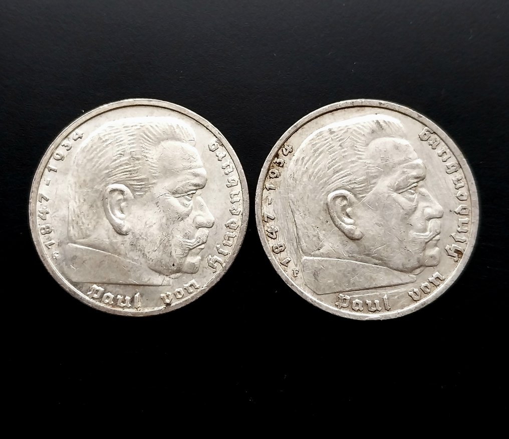 Germany, Third Reich 5 Reichsmark 2x 1938 G & 1939 F (χωρίς τιμή ασφαλείας) #1.0