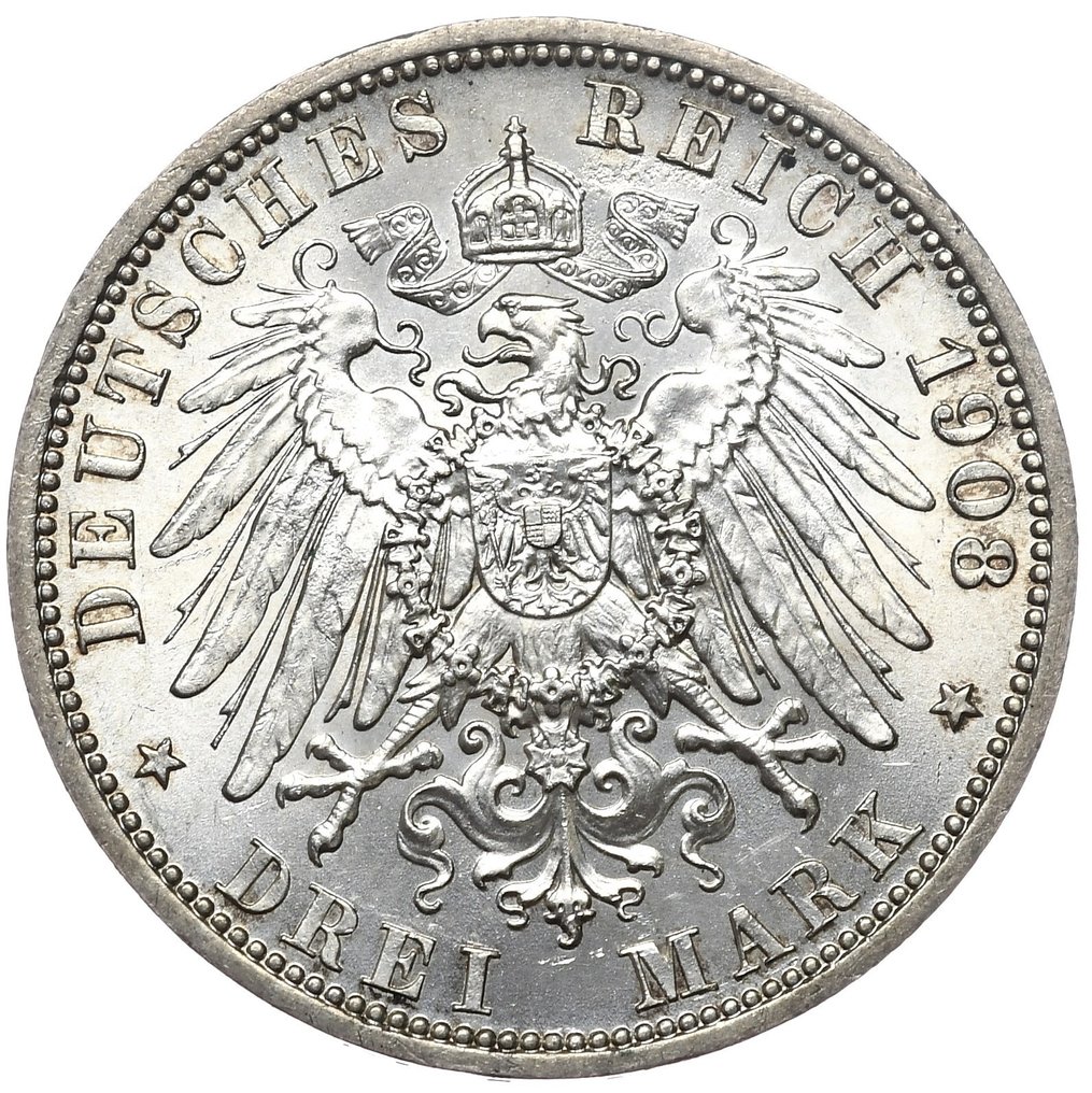 Germany, Empire 3 Mark 1908 A, Berlin - The head of king Wilhelm II (No reserve price) #1.0