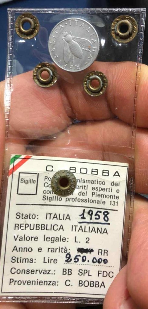 意大利，共和国 2 Lire 1958 "Ulivo" - Periziata Bobba #2.1