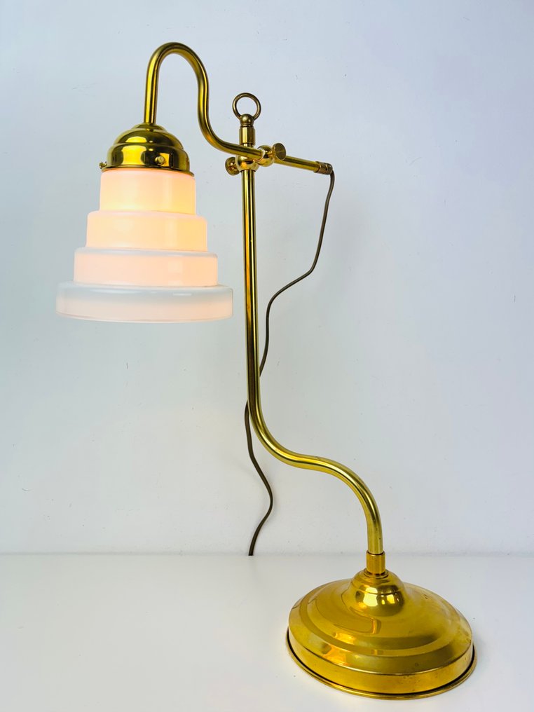 Lamp - Art Deco adjustable lamp with trapkap - Brass, Glass #4.3