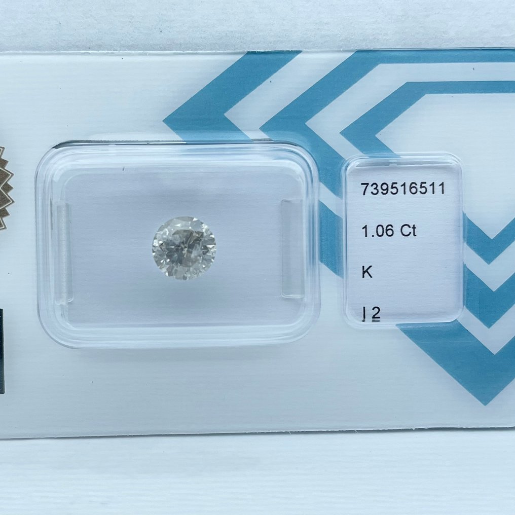 没有保留价 - 1 pcs 钻石  (天然色彩的)  - 1.06 ct - 圆形 - Faint 灰色 - I2 内含二级 - 国际宝石研究院（IGI） #1.0