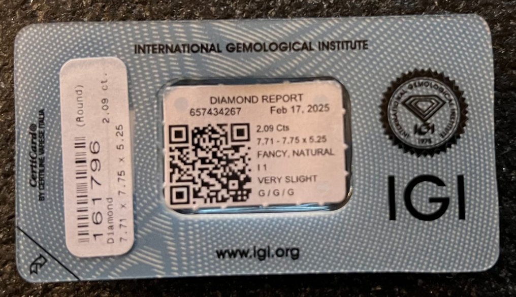 1 pcs Diamond  (Natural)  - 2.09 ct - Round - I1 - International Gemological Institute (IGI) #2.1