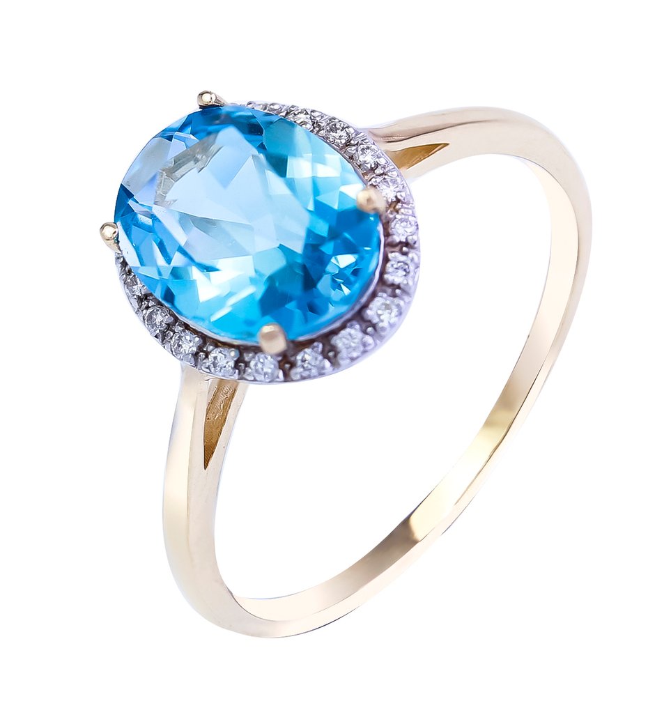 没有保留价 - 戒指 - 14K包金 黄金 黄宝石 - 钻石 #3.2