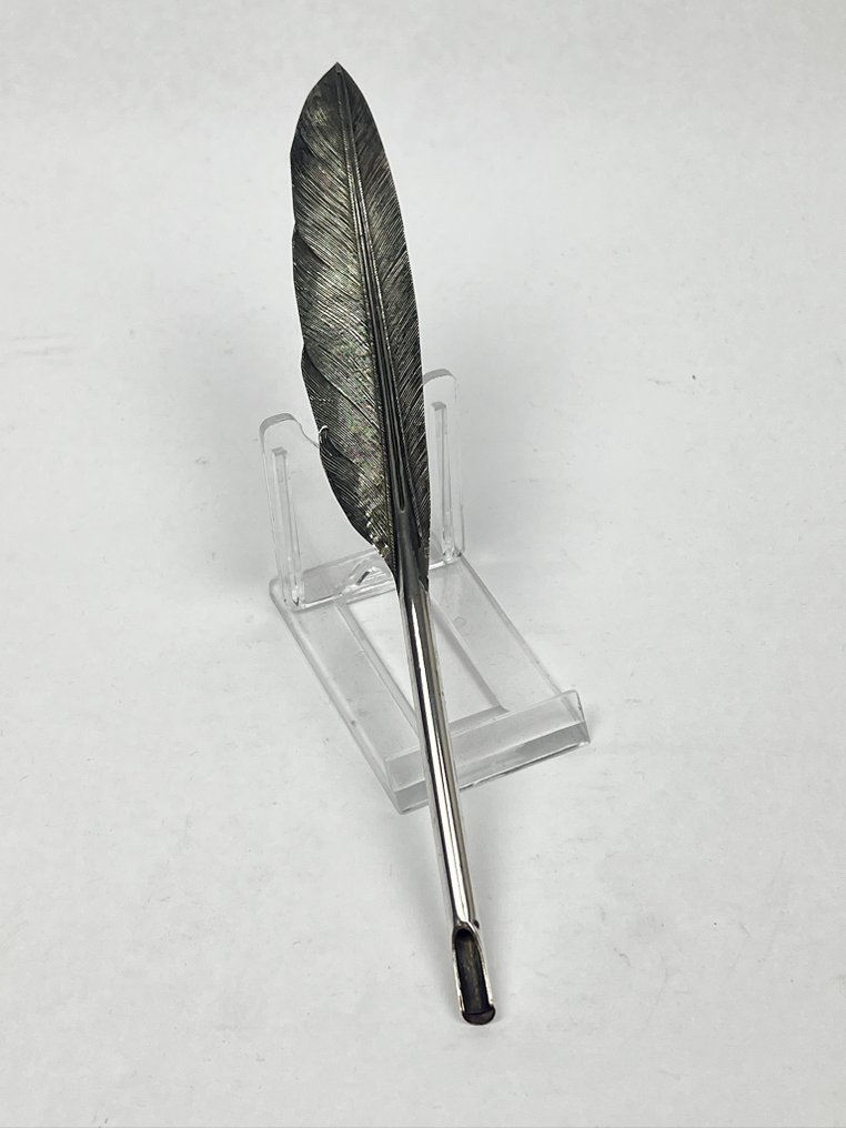French 19th C. Silver pen holder in the shape of a feather - Stift #1.0
