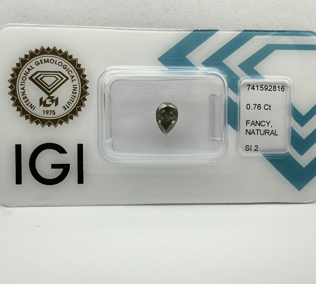 没有保留价 - 1 pcs 钻石  (天然色彩的)  - 0.76 ct - 梨形 - Fancy deep 稍帶綠色的 灰色 - SI2 微内含二级 - 国际宝石研究院（IGI） #4.3
