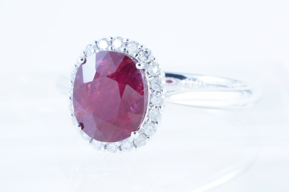 No Reserve Price - Ring Platinum -  3.54ct. tw. Ruby - Diamond #2.1
