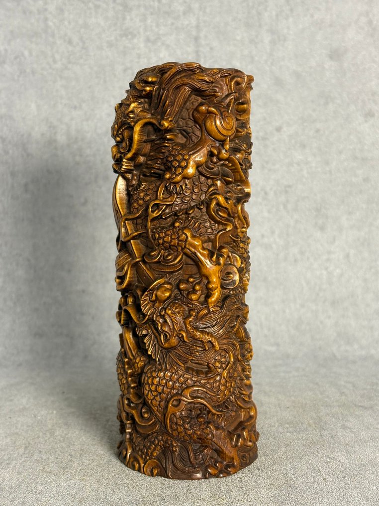 刷子罐 Draak 19厘米 - 黃楊木 - 中國 - 20世紀末 #4.3