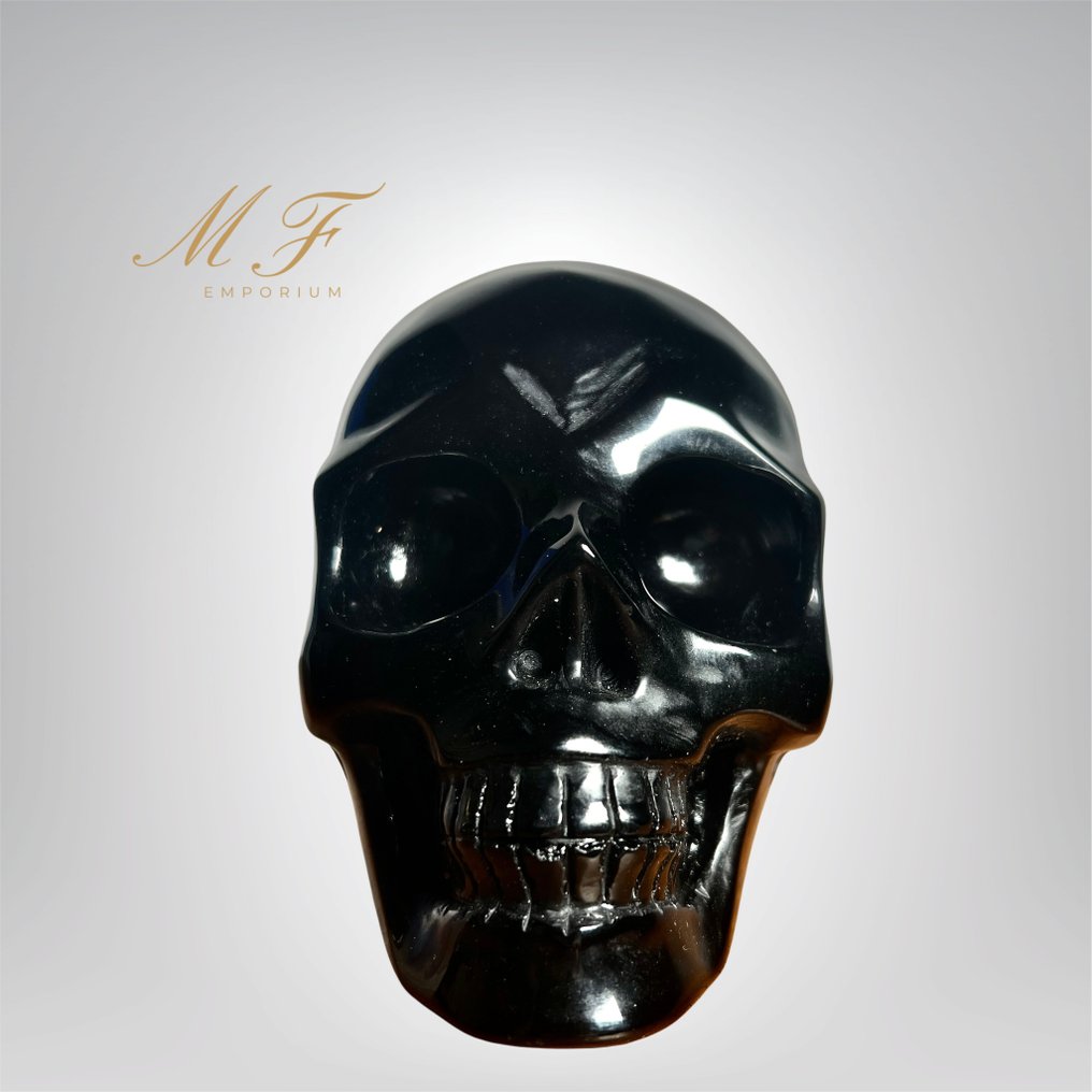 Magnificent large obsidian skull. Skull - Height: 90 mm - Width: 120 mm- 950 g - (1) #2.1