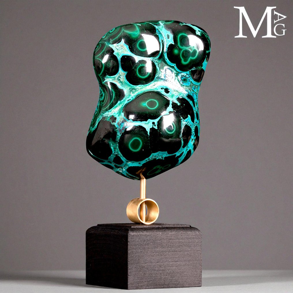 Malachite with Chrysocolla natural sculpture on base - Height: 186 mm - Width: 80 mm- 866 g #3.2