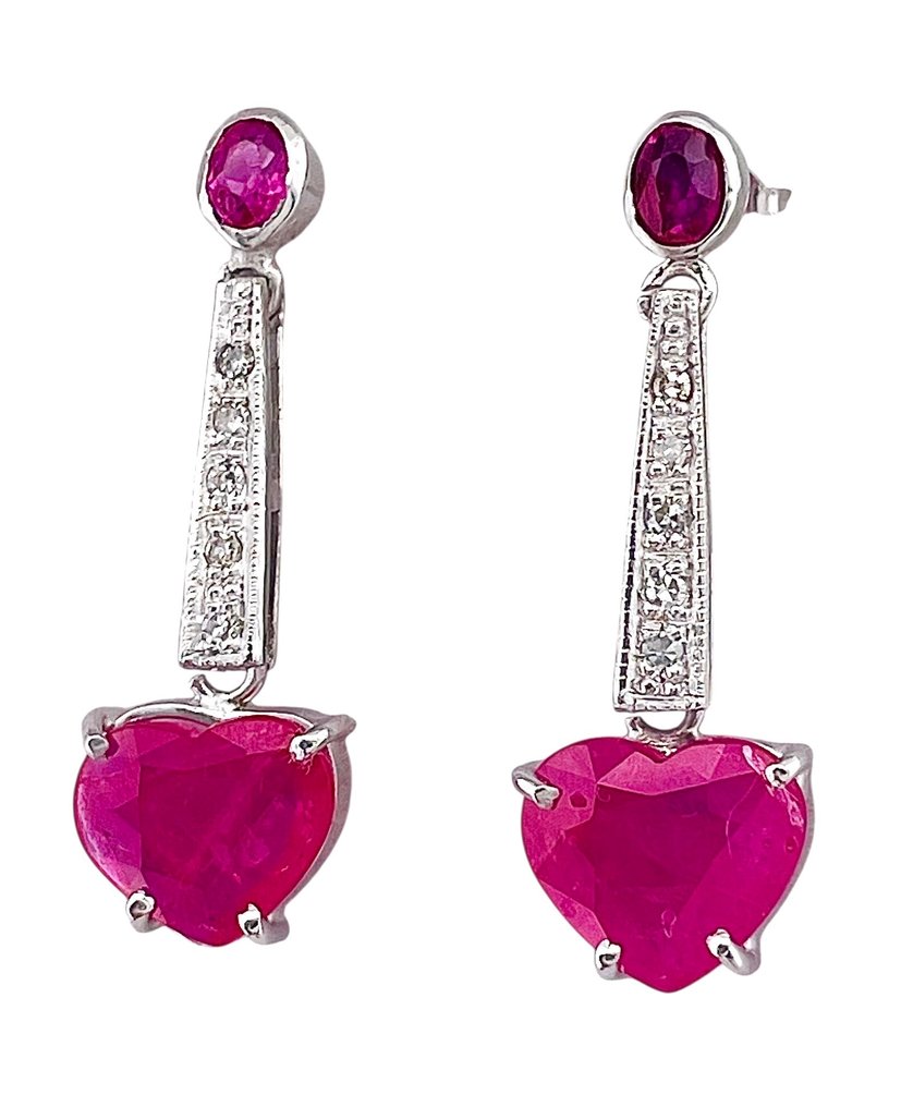 没有保留价 - 耳环 - 18K包金 白金, 白金 红宝石 - 钻石 #3.2