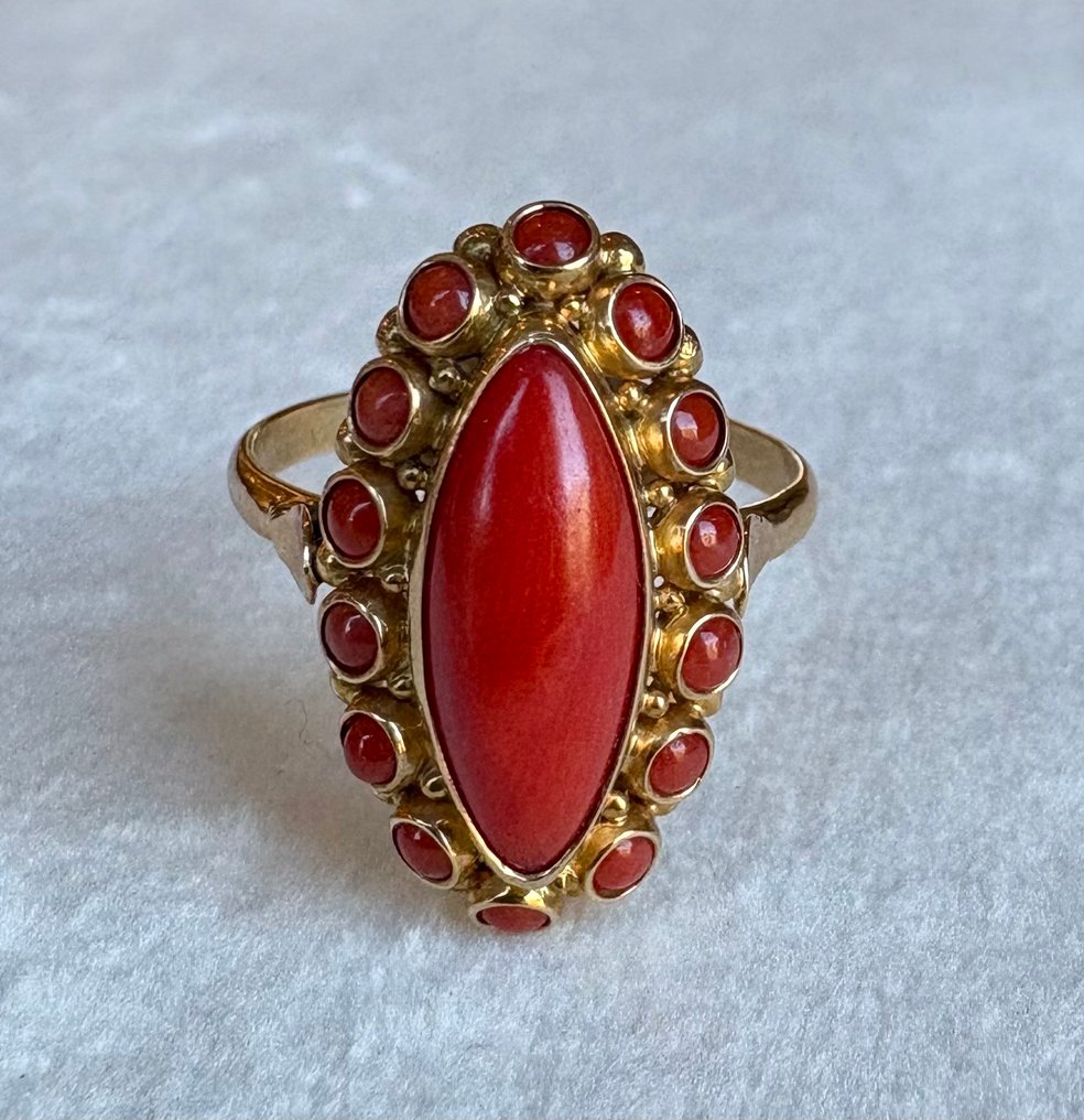 戒指 - 14K包金 黄金 珊瑚 - 珊瑚 #1.0