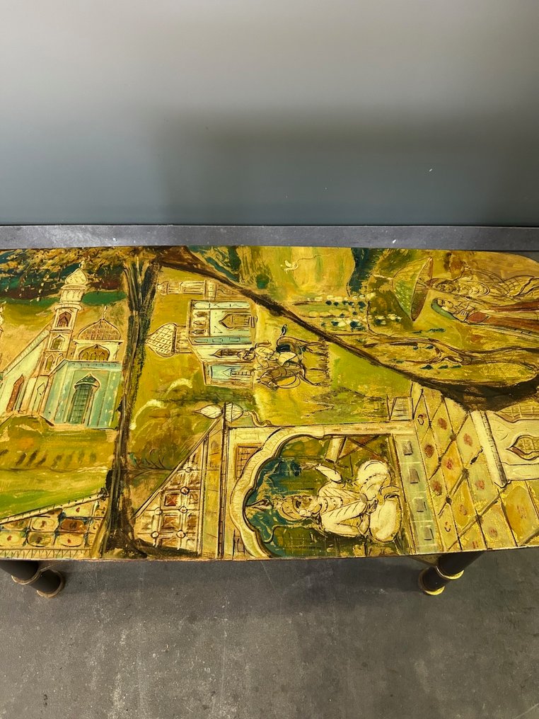 Κεντρικό τραπέζι - Ξύλο, Ορείχαλκος - Τραπέζι σαλονιού από ξύλο, χειροποίητα ζωγραφισμένο, δεκαετία του '50. #4.3