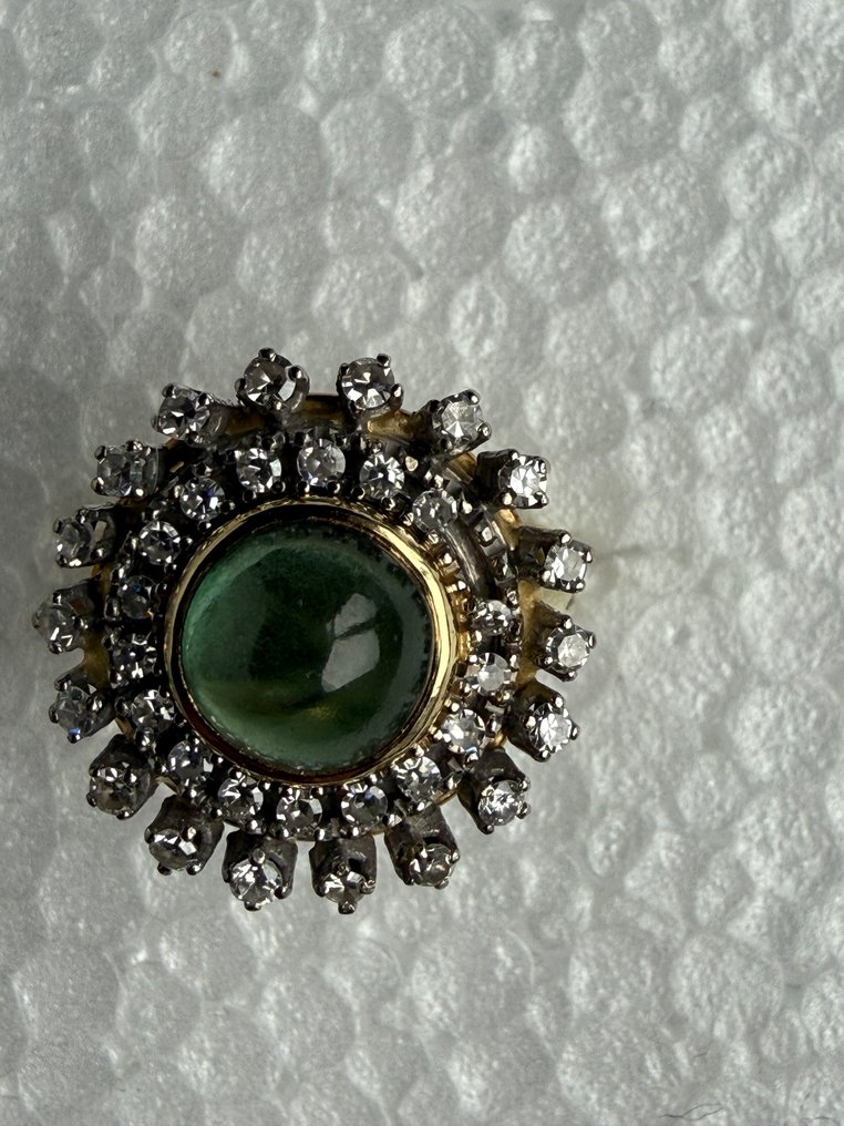Bague - 14 carats Or jaune - 1.00ct. tw. Tourmaline - Diamant - Bague en tourmaline verte. #4.3